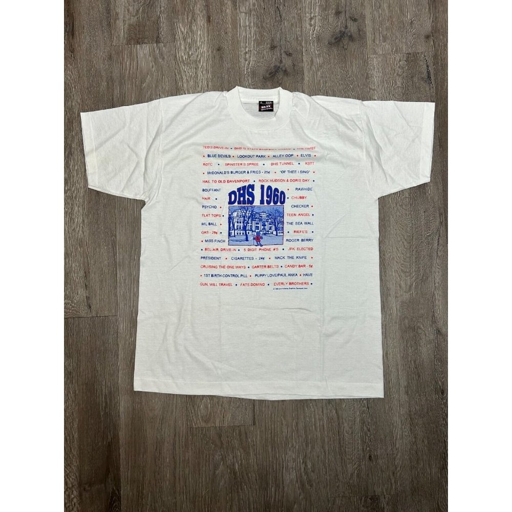 Best Fruit Of The Loom‎ DHS 1960 White T-Shirt Women's Size Large Vintage 90's